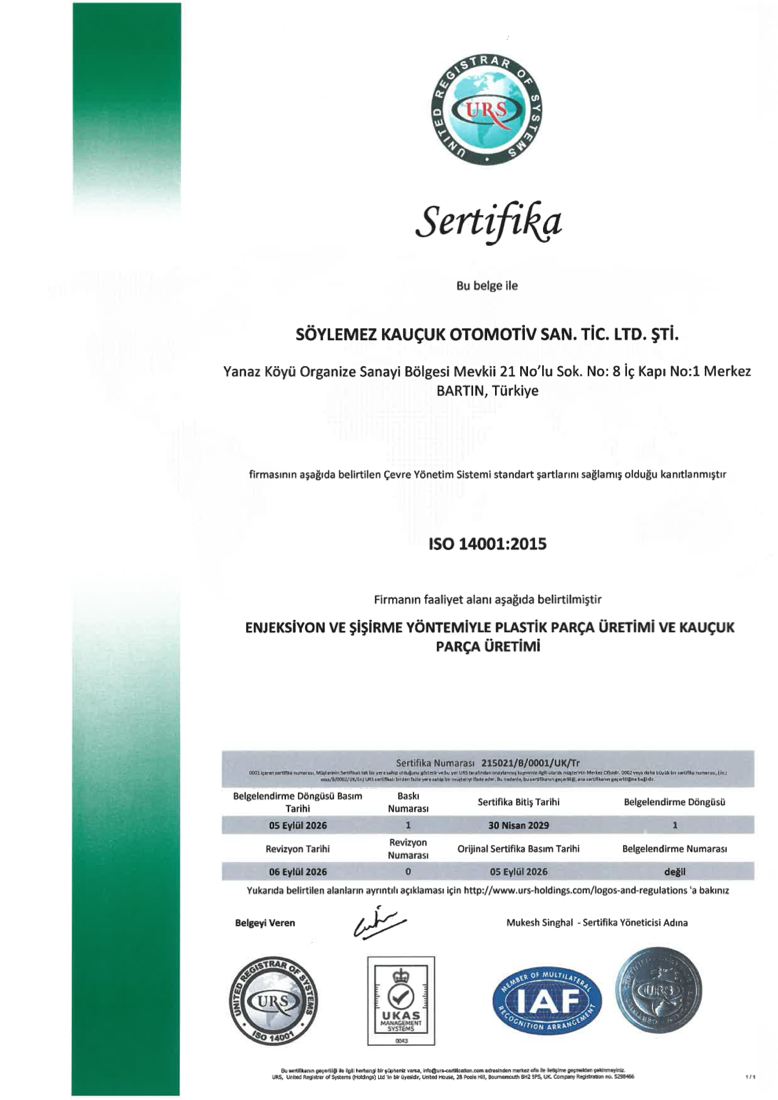 Bartın ISO 14001:2015 belgesi